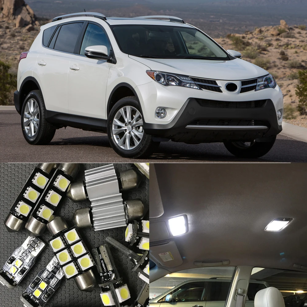 10 шт. белый светодиодный светильник без ошибок, набор ламп для 2013 Toyota RAV4, внутренняя карта, купольная дверь, ступенька, косметический зеркальный светильник