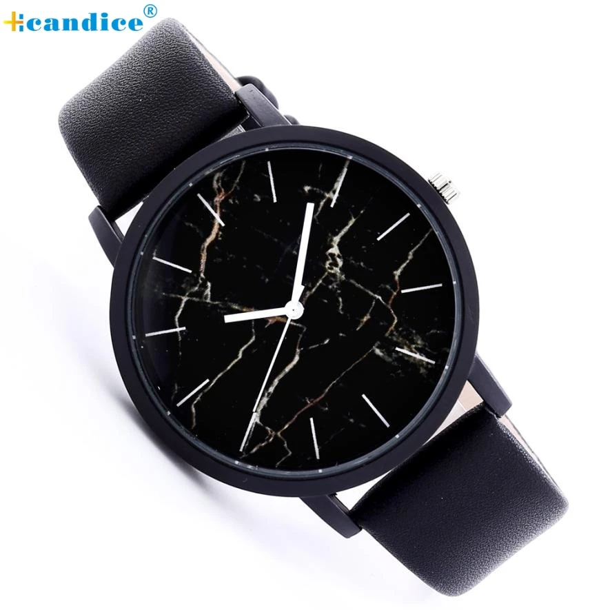 

Casual Fashion Unisex Women Men Watches Retro Design PU Leather Clocks Marble Pattern Dial Quartz Wrist Watch Creative