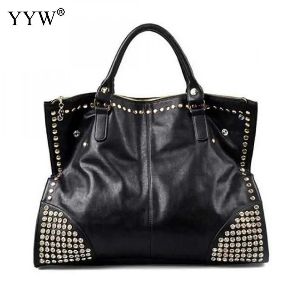 Top Handle Bags Large Capacity Shoulder Handbag Pu Leather Black Women Bag Handbags Fashion Punk ...