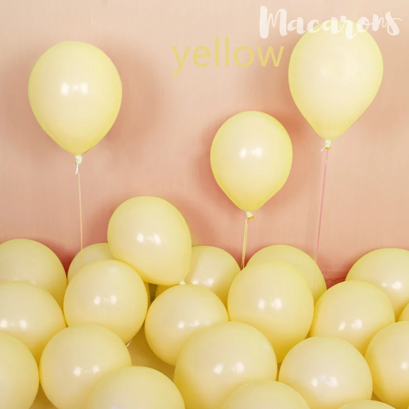100pcs 10inch Latex Macaroon Balloon Baby Birthday Wedding Balloons Valentine's Day Party Decoration Air Ball Arch baloons Decor-yellow