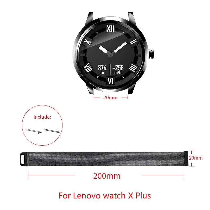 20 мм Миланская Петля Браслет Для lenovo watch X Plus магнитная пряжка регулируемый размер lenovo часы ремешок из нержавеющей стали