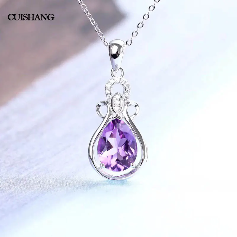 

CSJ 925 silver sterling natural amethyst pendants real gemstone fine jewelry best nice gift for women wife lady