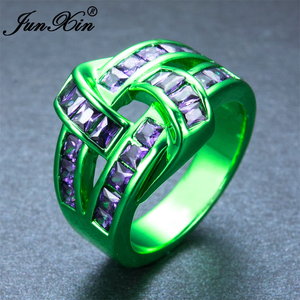 JUNXIN Male Female Purple Ring Green Gold Filled Jewelry