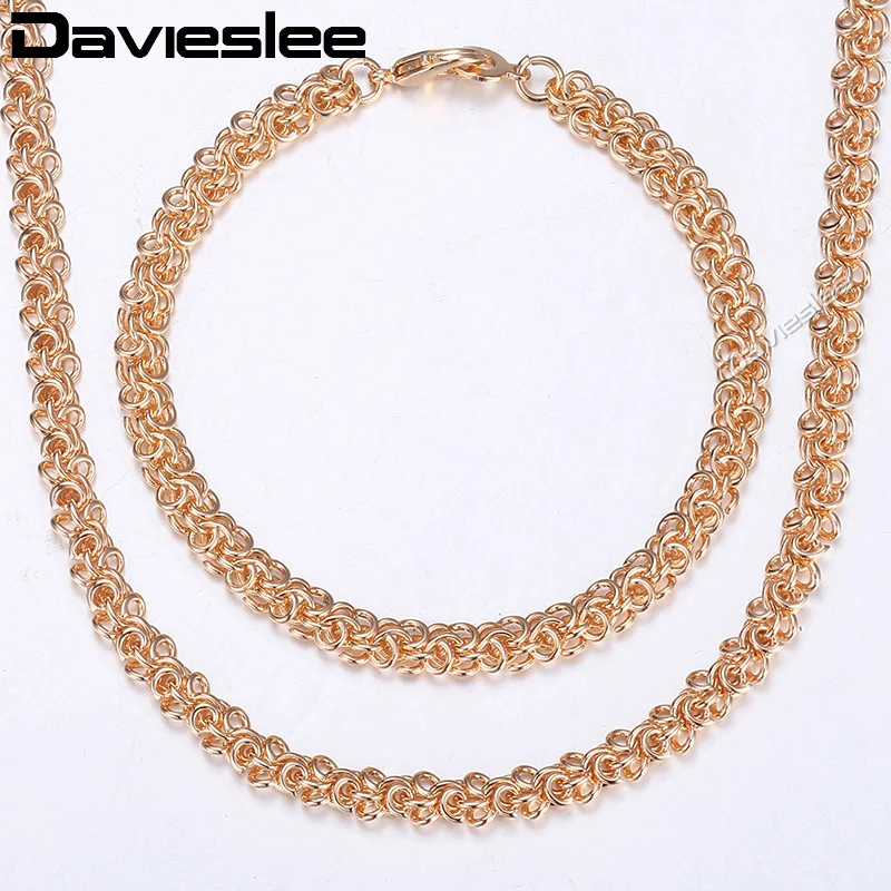 

Davieslee 585 Rose Gold Jewelry Set For Woman Men Swirl Link Chain Necklace Bracelet Sets Fashion Woman Jewelry Gifts 6mm LCS05