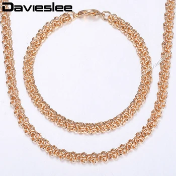 

Davieslee 585 Rose Gold Jewelry Set For Woman Men Swirl Link Chain Necklace Bracelet Sets Fashion Woman Jewelry Gifts 6mm LCS05