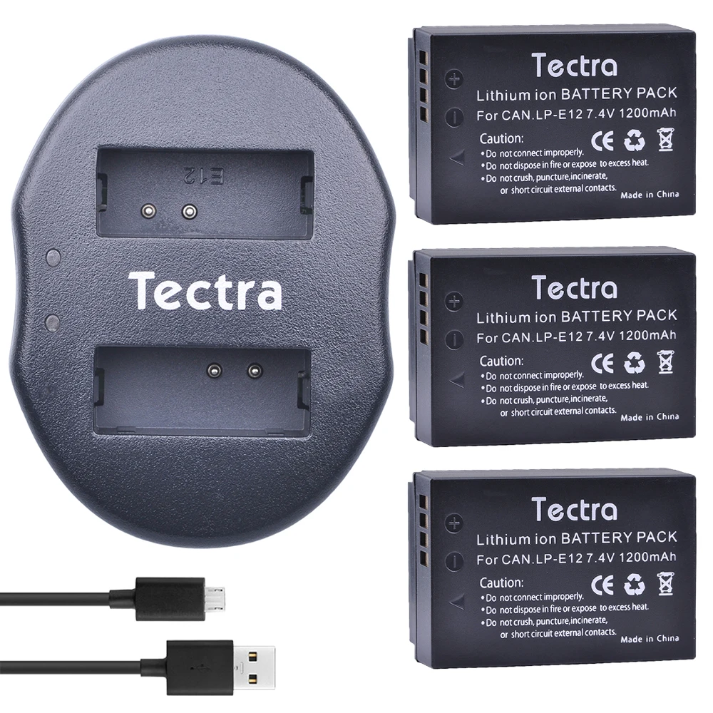 

Tectra 3Pcs LPE12 LP-E12 LP E12 Li-ion Camera Bateria + USB Dual Charger for Canon EOS M10 M100 M2 100D Rebel SL1 Kiss X7