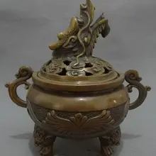 6,7 дюймов/Изысканный Китайский буддизм медный Лев Статуэтка дракона ценсер