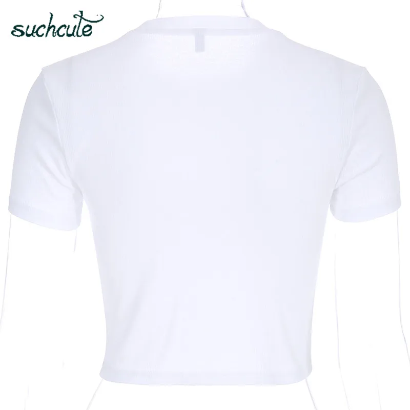 SUCHCUTE женская футболка короткий топ белая рубашка ремень Poleras Mujer De Moda Лето Polera Blanca Горячая Повседневная корейский стиль для женщин