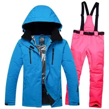 30 градусов Для женщин Лыжный Спорт куртки и брюки костюм теплый Для женщин Горные лыжи сноуборд одежда Термальность зимнее платье лыжные костюмы комплект