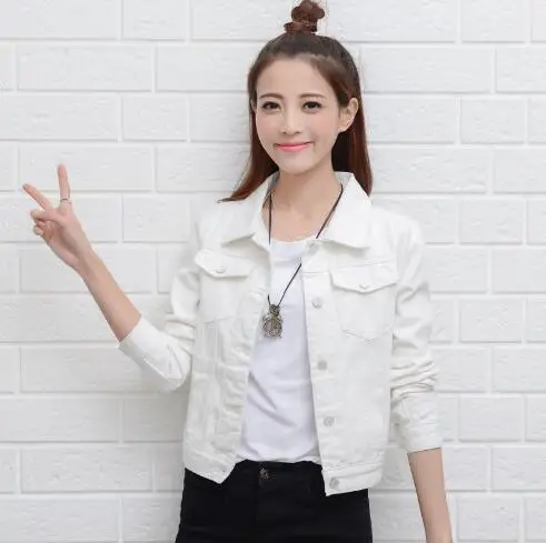 2018 Fashion Jeans Jacket Women Spring 2XL XL Autumn Hand Brush Long Sleeve Stretch Short Denim Jacket White Pink Coats 1