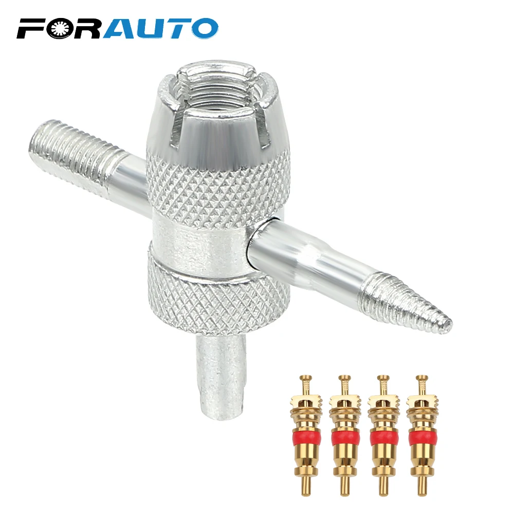 FORAUTO 4 шт. в 1 стержень клапана автошины для удаления штока Съемник Медь сердечник