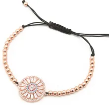 Золото Серебро Микро-паве cz кубический цирконий веревка отрегулированный браслет из медного бисера vju654 Круглый Шарм плетеные браслеты для женщин