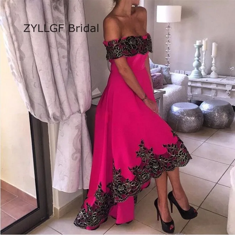 ZYLLGF Свадебные A Line Fuchsia Пром Платья Длина Пола С Плеча Imported Dress Платье Аппликациями