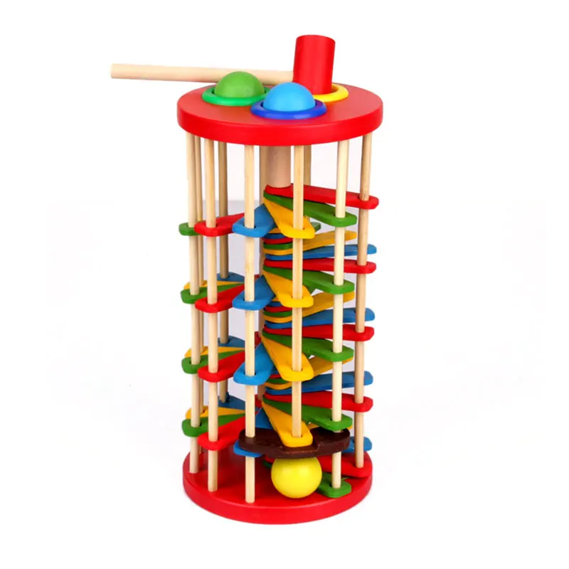 

Wooden Tower with Hammer Knock The Ball Off Ladder Children Educational Initiation Toys Montessori Early Learning Toy UK0266H