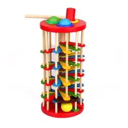 Деревянный башня с молоток выбить мяч от лестнице детские развивающие игрушки для начинающих для раннего обучения по системе Монтессори