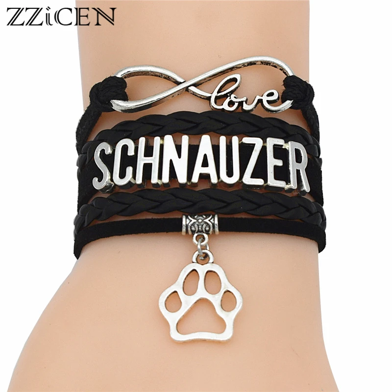 Модный антикварный кулон бесконечности Love SCHNAUZER для собак амулет лапа кожаный