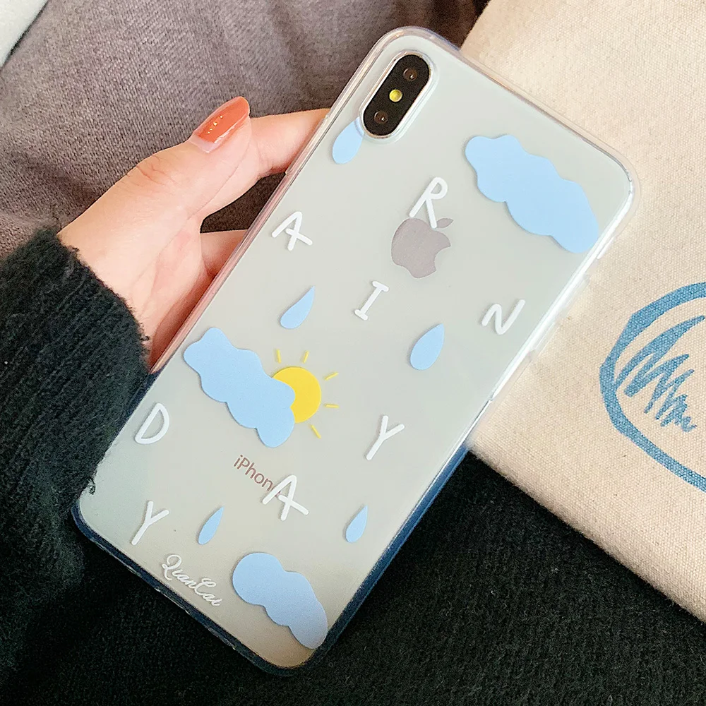 KIPX1102_13_JONSNOW Phone Case For iPhone 6S 7 8 Plus X XR XS Max Rainbow Dog and Rainyday Pattern Clear Soft Silicone Cover Cases