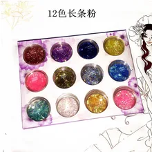 Случайно смешать 12 видов цветов/набор, ленты Глиттеры для ногтей Косметическая пудра Дизайн ногтей, Глиттеры для ногтей Косметическая пудра
