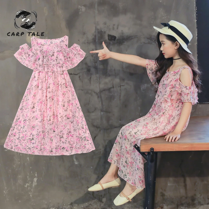 

Short-sleeved open shoulder dress baby girl clothes 2019 New casual girls dress print princess dress baby girl clothes