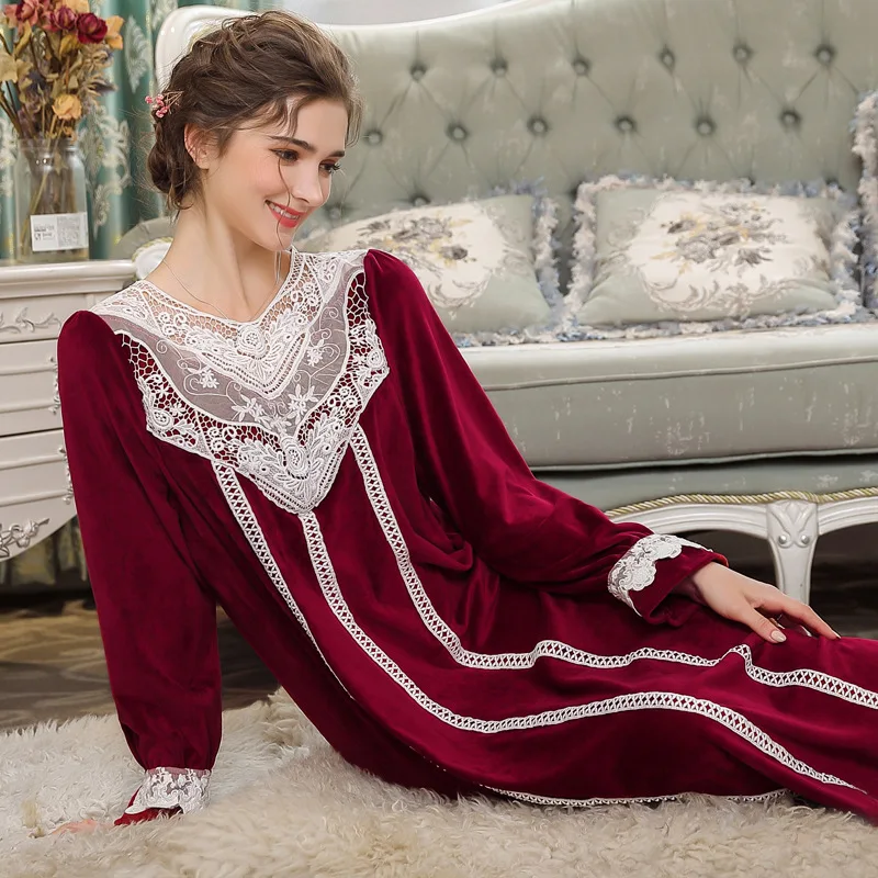 

Winter Double Faced Mink Velvet Thickened Nightdress Warm Palace Princess French Women Sexy Nightwear Elegant Home Dess Clothes
