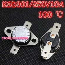; набор из 10 шт./лот KSD301 100 градусов Цельсия 100 C нормально закрытый NC Температура управляемый коммутатор Термостат 250V 10A