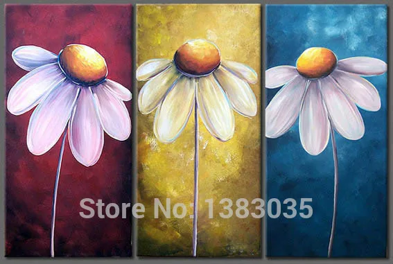 

Hand Painted Abstract Daisy Flower Oil Painting On Canvas Decoration Home Modern 3 Piece Wall Art Picture Sets