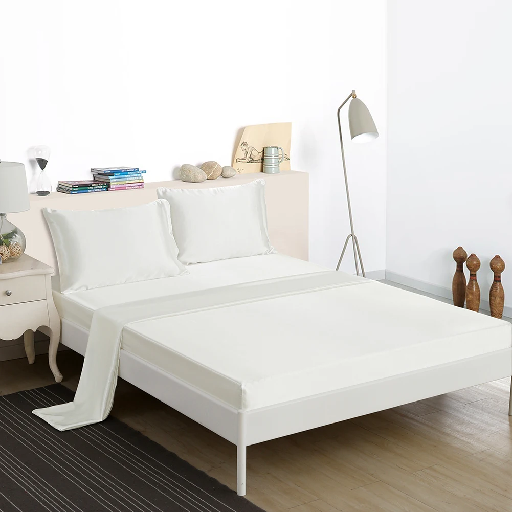 

Soft Satin Silk Fitted Sheet Pillowcase Bedding Set American Style 3/4Pcs Bed Linens Twin Full Queen Size Bedding Sets