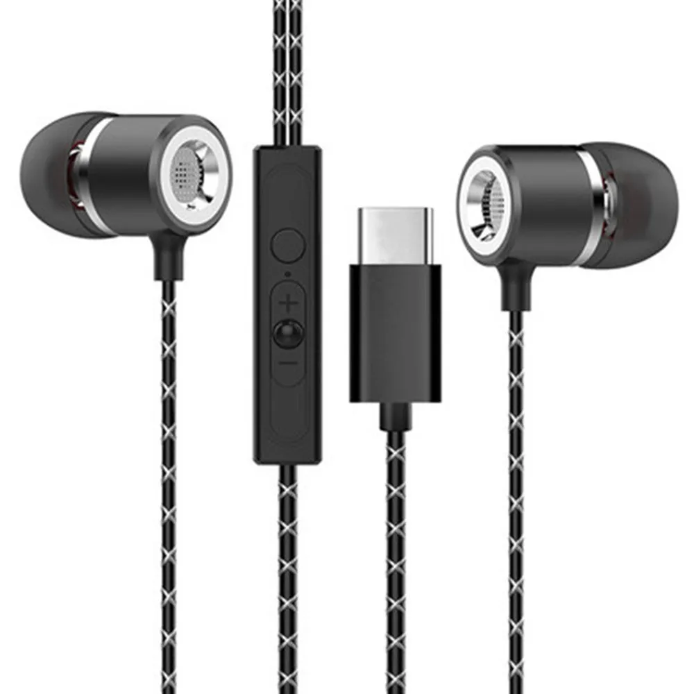 USB Type C Earbud Headphones Extra Bass Noise Cancelling for Xiaomi Huawei