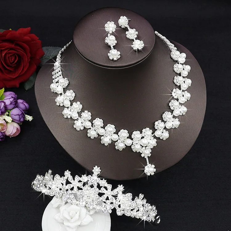 Cristal Conjunto De Joias de Noiva Gota de Lagrima Strass Luxuoso decoracao Bib Colar casamento Tiara - Окраска металла: Fig