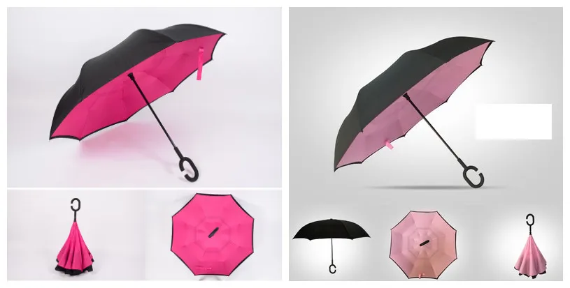 15.Folding Reverse Umbrella Double Layer Inverted Windproof Car rain Women men kids Umbrellas C-Hook Hands sun parasol