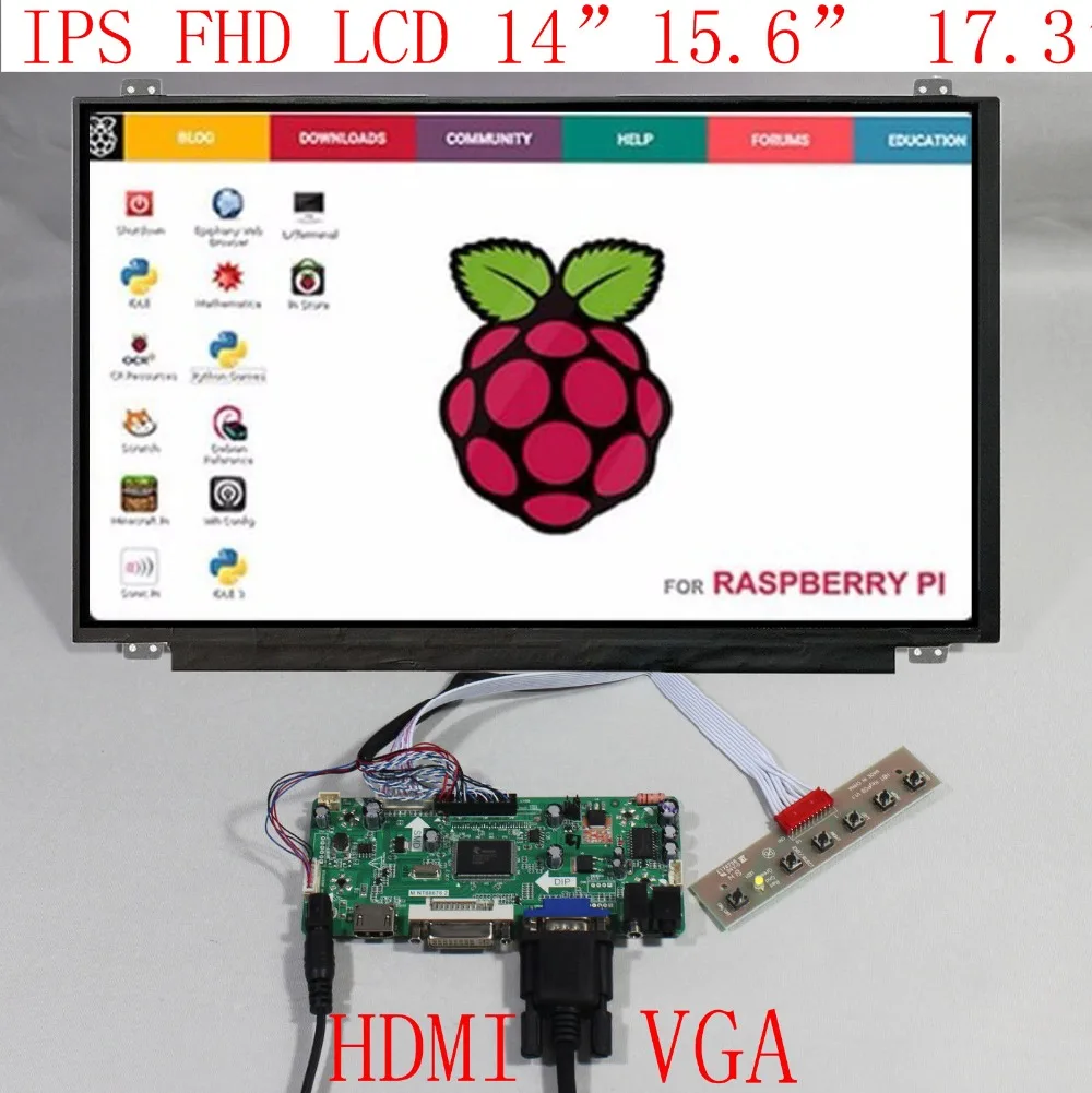 Индивидуальные RSP для Raspberry pi, на возраст 1, 2, 3, 4, ips Экран FHD ЖК-дисплей плата контроллера Любой размер 11," 14,0" 15," 17,3" HDMI+ VGA+ DVI для ноутбука