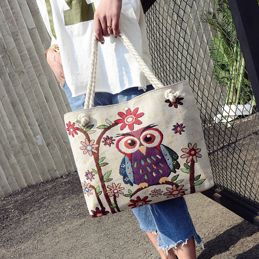 

2017 Large Capacity Floral And Owl Printed Canvas Tote Female Casual Beach Bags Women Shopping Bag Daily Use Canvas Handbags
