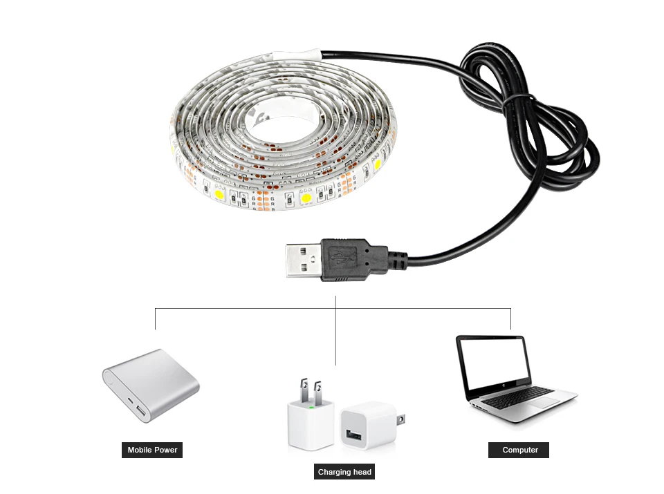 DC 5 V USB Светодиодная лента 5050 гибкий свет rgb ТВ фоновое освещение теплый белый клейкий светодиодный лента Водонепроницаемый Рождественское украшение