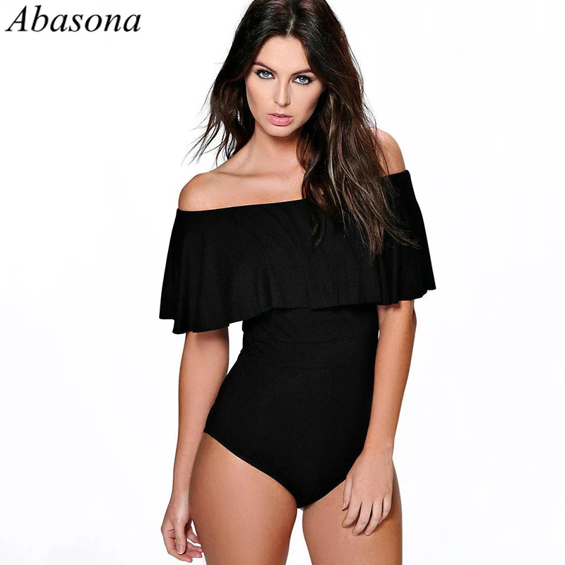 Abasona, летний сексуальный комбинезон с открытыми плечами, оборками, открытой спиной, боди, топы, повседневный пляжный костюм, женский комбинезон, боди для женщин