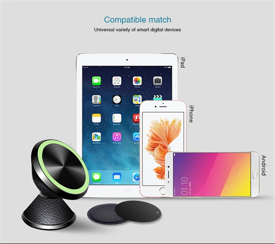 Universal Glowing Magnetic Car Phone Holder 360 Rotation GPS Leather Mini Mobile Phone Car Holder Stand For iphone X Samsung S9 (6)