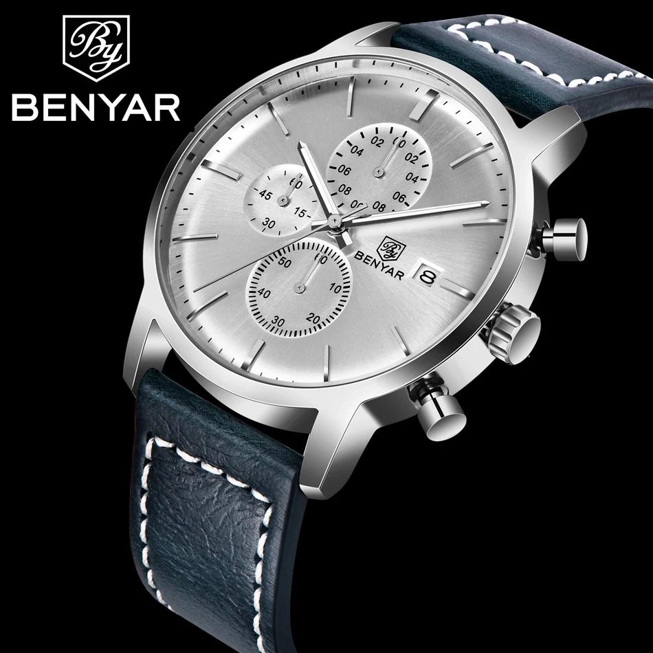

BENYAR Military Sports Chronograph Men Watch Quartz Top Brand Luxury Mens Watches BusinessFashion Wristwatch Reloj Hombre 2019