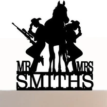 Акрил Свадебный торт Toppers ковбойские пастушка пользовательские невеста жених фамилия Обручальное Свадебные душ Декорации для вечеринок