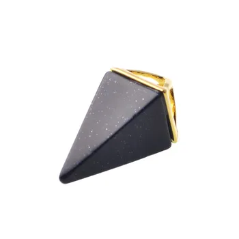 

Wholesale 5pcs\lot Goldstone or Blue Pyramid Chakra Healing Reiki Charm Pendant Gold-Color Chain Necklace