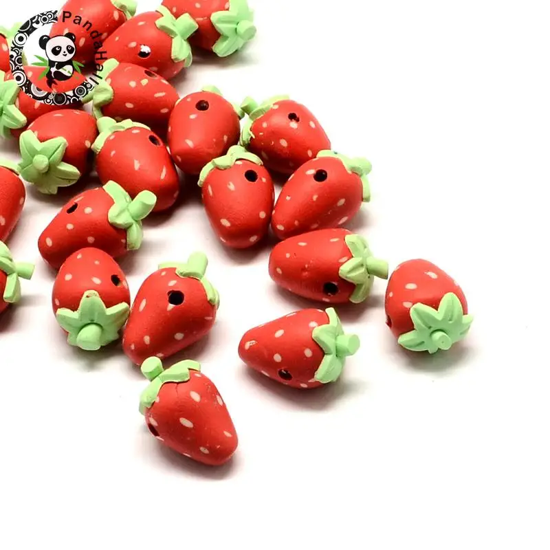 100pcs Red Strawberry Handmade Polymer Clay Fruit Beads