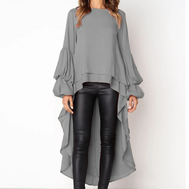 

New Feminine Blouse Shirt Ruffles Chiffon Irregular Womens Tops Blouses Autumn Lantern Sleeve Women Blouses Long Top Female