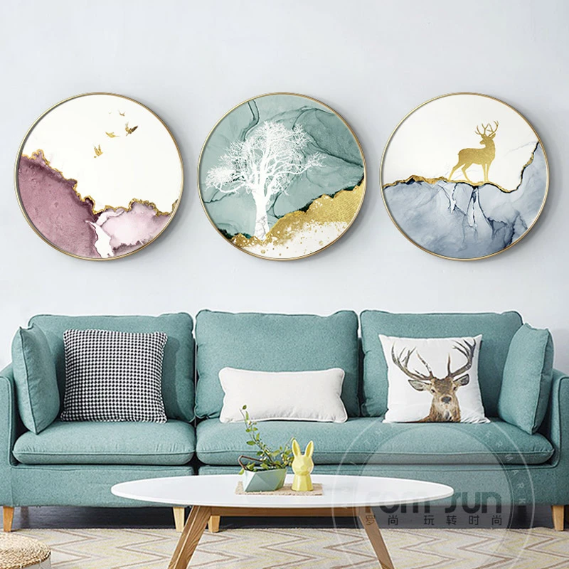 Abstract Colorful Circle Canvas Painting Golden Landscape Poster Print Animal Wall Art Pictures For Living Room Aisle Home Decor Painting Calligraphy Aliexpress