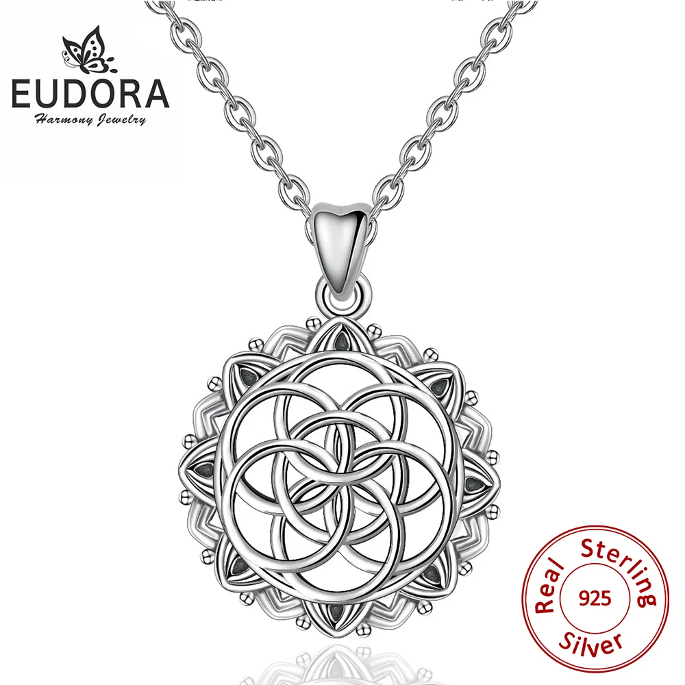 

Eudora 925 Sterling Silver Geometrical Seed of life Pendant Neckalce Irish Celtics Knot Necklace Fine jewelry For Women CYD396
