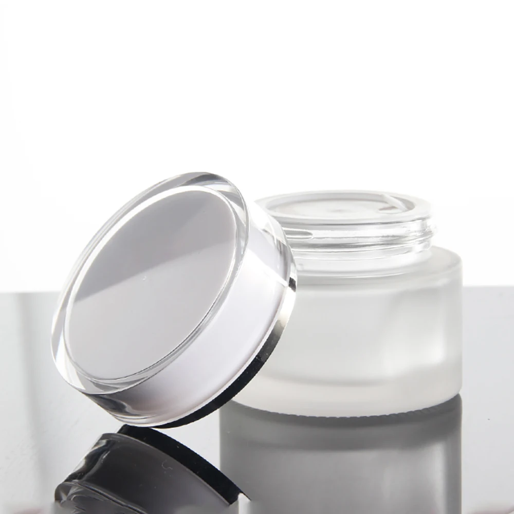

Frosted Glass Cream Jar,30g Round Eye Cream Container with White Screw Cap