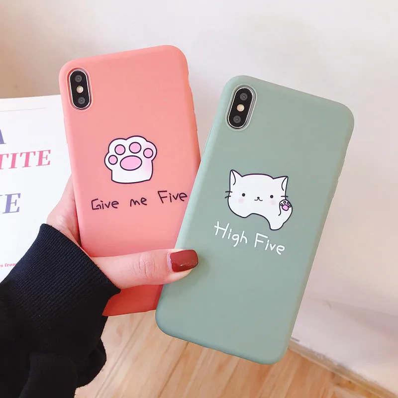 amusing Cute Cartoon Cat Case For iPhone 6 6S 7 8 Plus Soft TPU Silicone for XS MAX XR couple Back Cover |