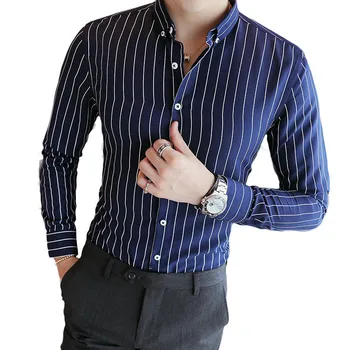 

Spring and Autumn Men's New Long Sleeve Shirt Men's Fashion Casual Slim Vertical Stripe Thin Men's Shirt More Sizes M-4XL