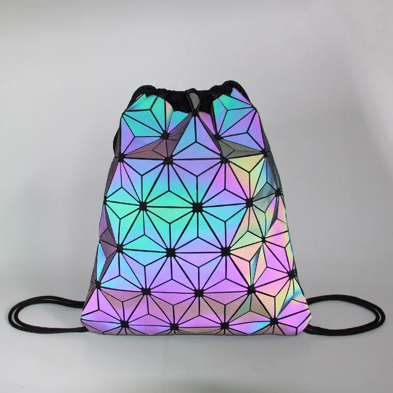 

Women Drawstring Backpack Holographic Female Geometric Luminous Backpack For Teenage Girls Bagpack Rucksack mochila feminina