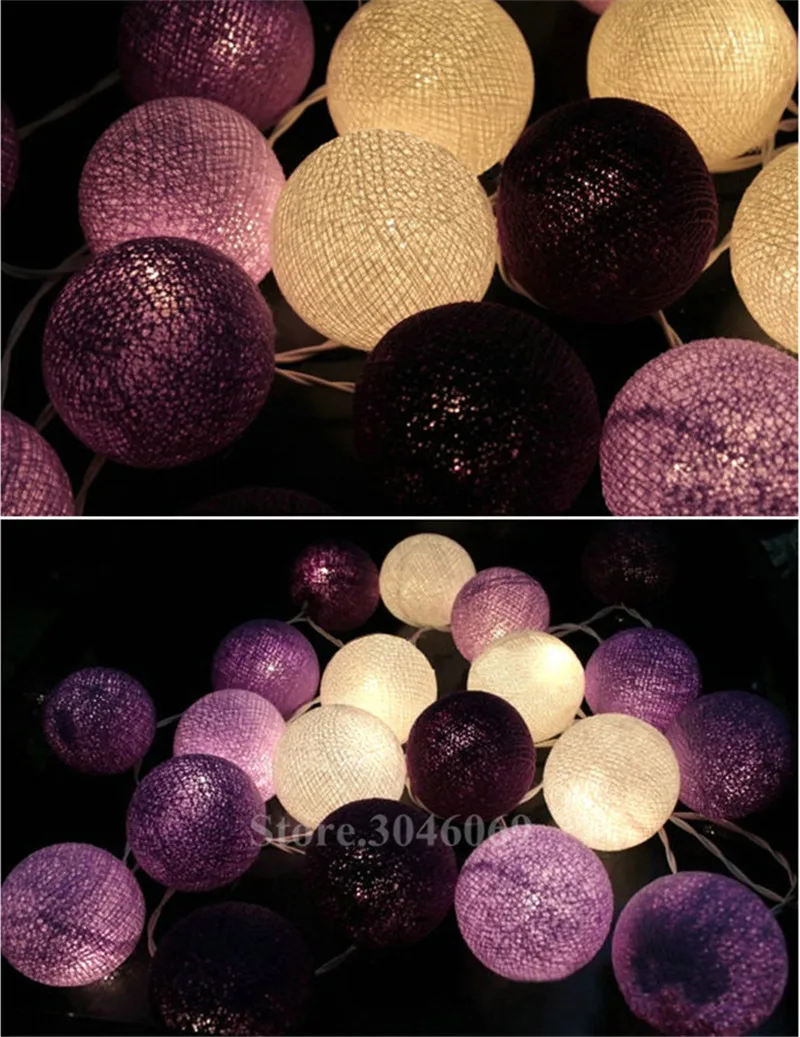 Смешанный 20 белый-фиолетовый-темно-фиолетовый хлопковый светильник-гирлянда с вилкой США, сказочный светильник для патио, свадебной вечеринки, Рождественская гирлянда, светильник