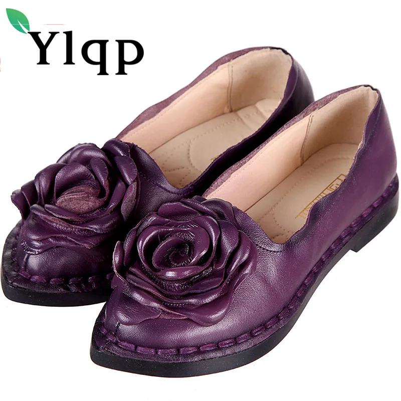 

Women Genuine Leather Flat Shoes Woman Loafers 2018 New Summer Fashion Women Casual Handmade Flower Woman Flats Party Work Shoes