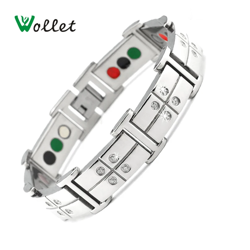 Wollet Jewelry Магнитный титановый браслет CZ камень для мужчин оздоровительный