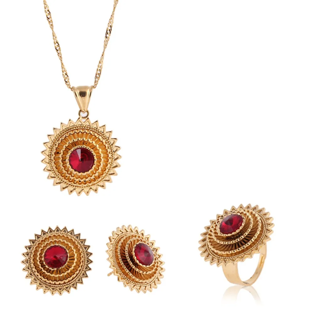 

Bangrui New Arrival Gold Color Ethiopian Jewelry sets With Bule/Green/Red Stone African Gift Habesha Jewelry Gift
